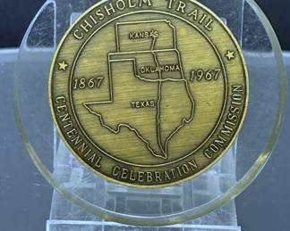 Vintage Chisholm Trail Centennial Coin of 1967 paperweight