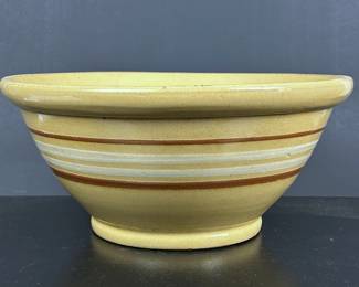 Antique large stoneware mixing bowl.......To register in order to place bids go to www.capitolsalesservices.hibid.com 