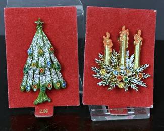 Vintage Christmas brooches that were purchased in the late 1950s from the J.M. Dyer Department store of Corsicana, TX