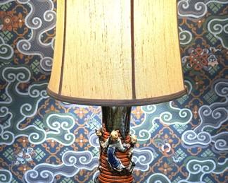 Japanese Sumida Gawa  Art Pottery Table lamp