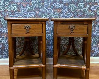 Vintage mid century bamboo matching end tables 