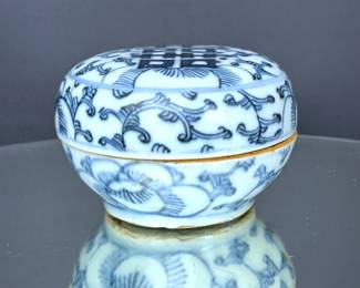 Antique Chinese Blue & White Porcelain Round Box 