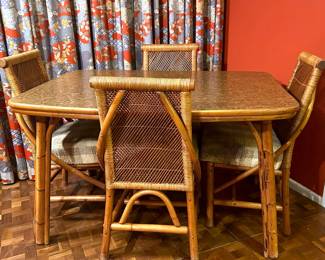 Vintage bamboo rattan table & chairs made by the Kalp-Son Rattan Company 