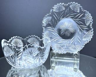 Antique American Brilliant Cut Glass bowl & underplate 