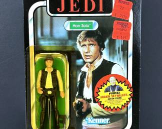Vintage Star Wars Return of the Jedi Han Solo Action Figure by Kenner with 77 on the backcard.