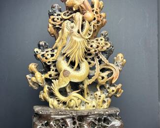 Large antique Chinese soapstone carving