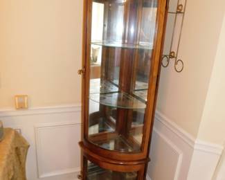 CORNER LIGHTED CURVED GLASS CURIO CABINET