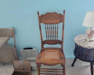 press back chair, safe w/key and metal money box w/key