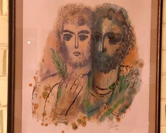 “David & Jonathan” lithograph by Reuven Rubin (Israeli 1893-1974), ed. of 250, framed 23.5" x 29"