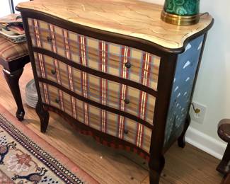 Hand painted 3-drawer chest (31”L, 16”D, 31”H)