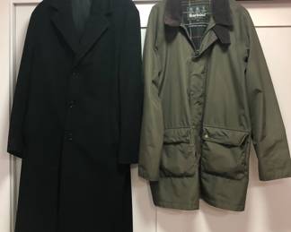 Men’s Italian cashmere coat, Barbour jacket (both size med.)