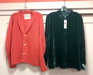 Frank & Eileen cardigan, NWT Eileen Fisher velvet blouse (both sz. large)