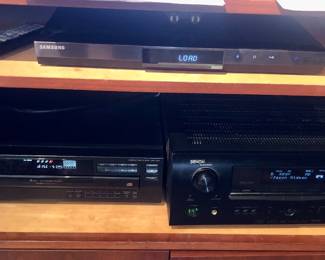 5 disc CD player, Denon AV Surround receiver AVR-2311CI, Samsung DVD player