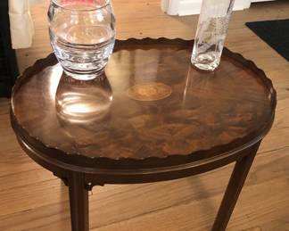 Councill Craftsmen coffee table with inlay (28" x 20"x !9"H), Simon Pearce vases