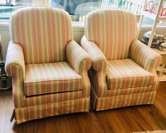 Pair of swivel rockers by Hickory (each 33"W, 34"D, 36" high at back)