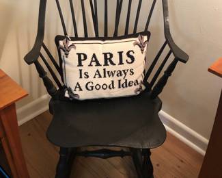 James Rendi rocker with Paris needlepoint pillow
