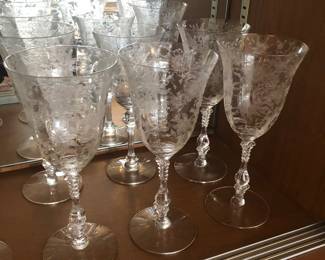 Etched Cambridge Wildflower water glasses (set of 9)