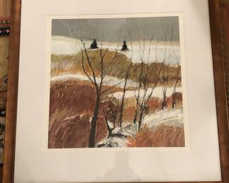 Landscape painting by Earl W. Lehman, signed lower right, framed 26" square