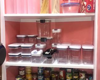 Food storage containers by Oxo & more, canned goods
