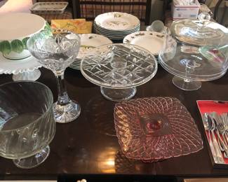 Cake stands, trifle bowl, Mikasa "Addison" stainless flatware