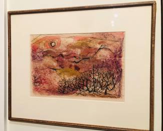 1949 painting by Leonard Maurer (1912-1976) watercolor/gouache & ink, signed & dated lower right, framed 14” x 17”