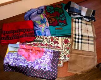Silk scarves by Burberry, YSL, Givenchy, C. Lacroix, Liberty & more