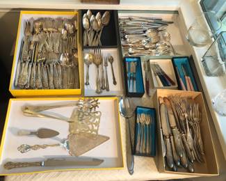 Silver plate flatware sets & serving pieces