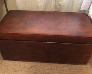 Faux leather trunk (bench) hinges at back (41”L, 19.5”D, 17.5”H)