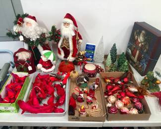 Xmas decorations - lots of red birds! Glass ornaments, candles & more