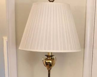 Brass floor lamp with silk shade