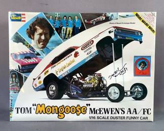 Autographed Revell Tom 'Mongoose' McEwen's AA/FC 1/16 Scale Duster Funny Car Model Kit 