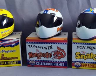 Tom McEwen 'The Mongoose', Don Prudhomme 'The Snake', And Warren Johnson 'The Professor' Collectible Mini Helmets 