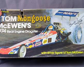 Autographed Revell Tom 'The Mongoose' McEwen 1974 Rear Engine Dragster 1/16 Scale Model Kit 