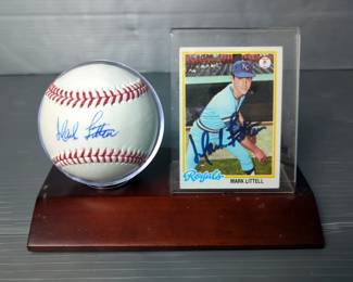 Mark Littell And Brady Singer Autographed Kansas City Royals Baseball And Baseball Card Display Sets 