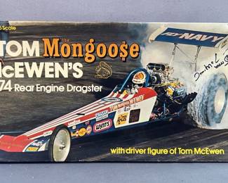 Autographed Revell Tom 'The Mongoose' McEwen 1974 Rear Engine Dragster 1/16 Scale Model Kit 