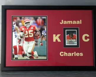 Jamaal Charles Kansas City Chiefs Autographed Framed Collage And Mini Helmet 
