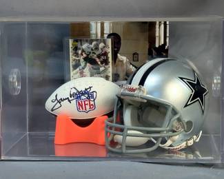 Tony Dorsett (HOF) Autographed Mini Football, Mini Helmet, Trading Card, And Display Case 