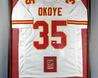 Christian Okoye Autographed Kansas City Chiefs Jersey With Rookie Card 