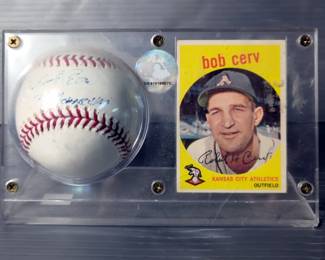 Bob Cerv And Chuck Dobson Autographed Baseball And Card Displays 