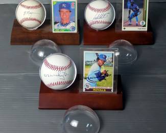 U.L. Washington, Brent Mayne, And Frank White Autographed Baseball And Card Displays 