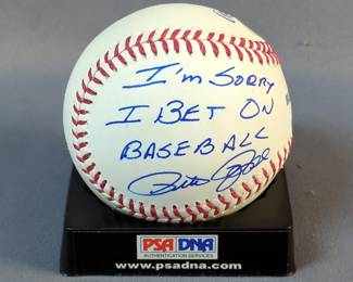 Pete Rose Autographed Baseball With PSA/DNA Authentication Sticker And Card, In Display Box 