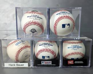 Jason Vargas, Brandon Finnegan, Jose Peraza, Jakob Junis, Hank Bauer Autographed Baseballs In Display Cases 