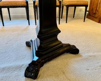 Karges figured walnut dining table with painted pedestal base 28"h x 71" long + two 20" leaves