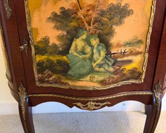 French marble top cabinet with painted panels