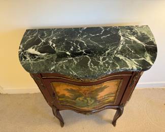 French marble top cabinet with painted panels