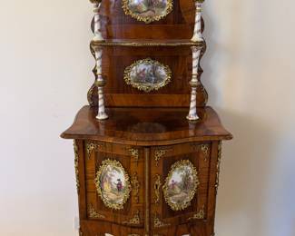 Diminutive French ormolu and porcelain mounted hutch