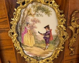 Diminutive French ormolu and porcelain mounted hutch
