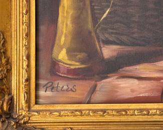 Painting of Dutch man smoking pipe signed Peters 29"h x 25"w