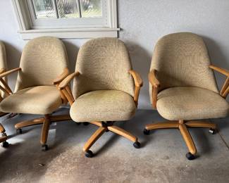 Vintage extension dining table with 7 rolling chairs - 5 arm - 2 sides 