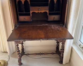 Carved fall front desk 45.5"h x 30.75"w x 15"d